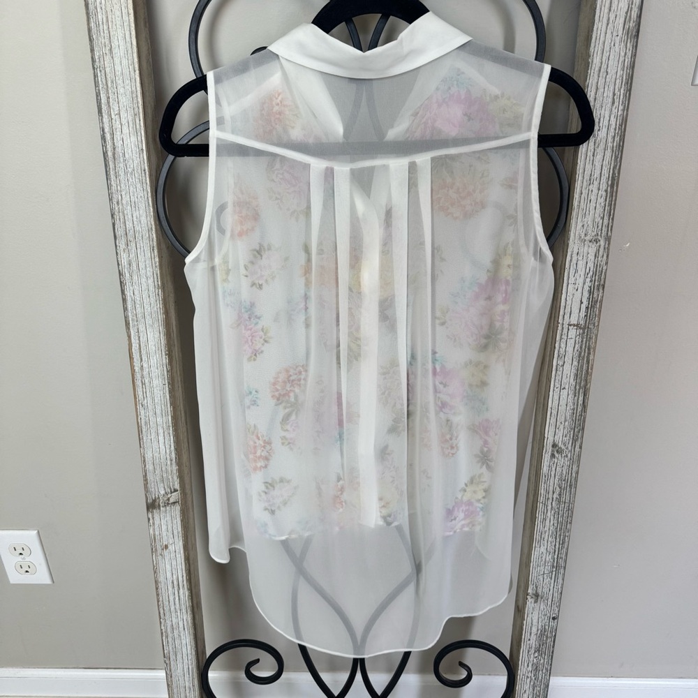 Forever 21 Floral Sleeveless Sheer Hi Low Blouse - Size Small - Picture 3 of 8